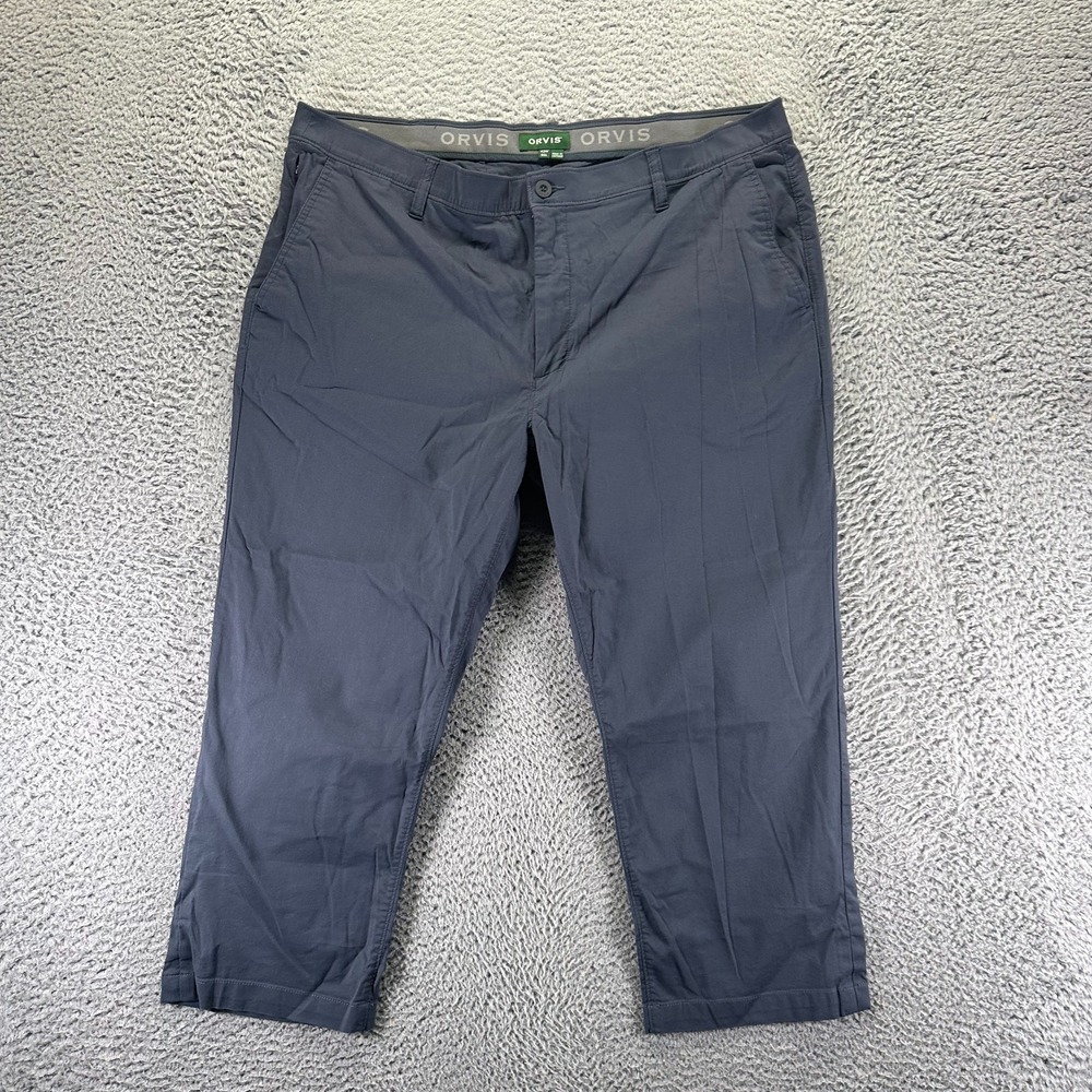 Orvis Pant Mens 41x24 Gray Cotton Chino Straight Business Preppy Career Stretch